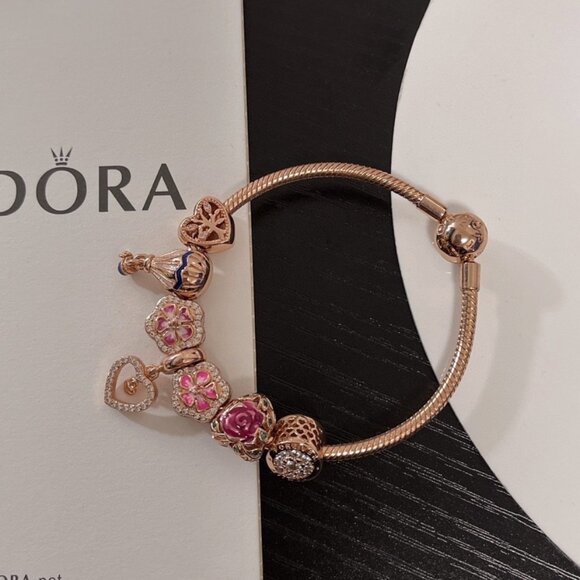 Pandora Snake Chain Beaded Bracelet Rose Gold